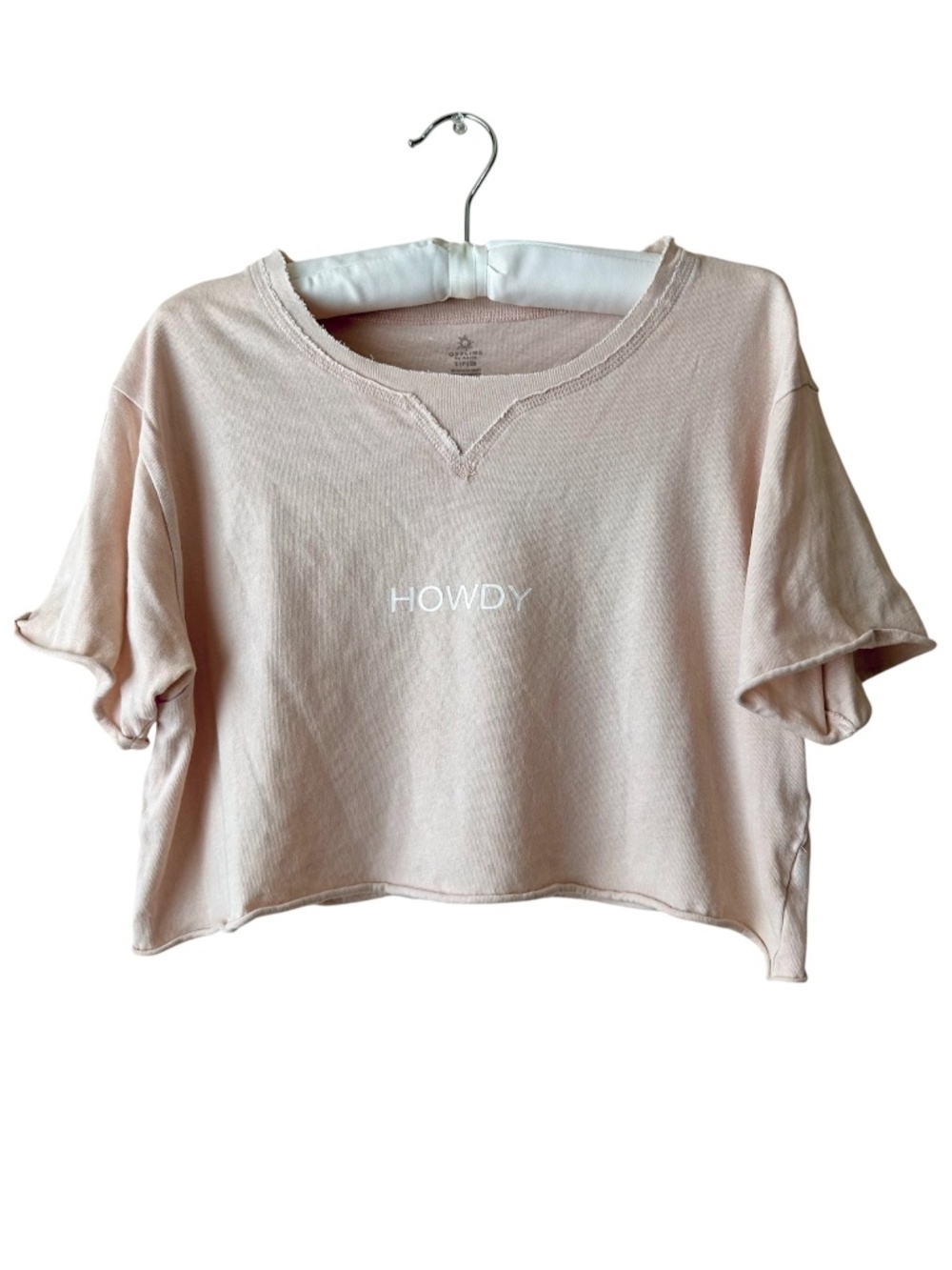Short Sleeve Scoop Neck Crop T-shirt Howdy Beige White Offline by Aerie Small